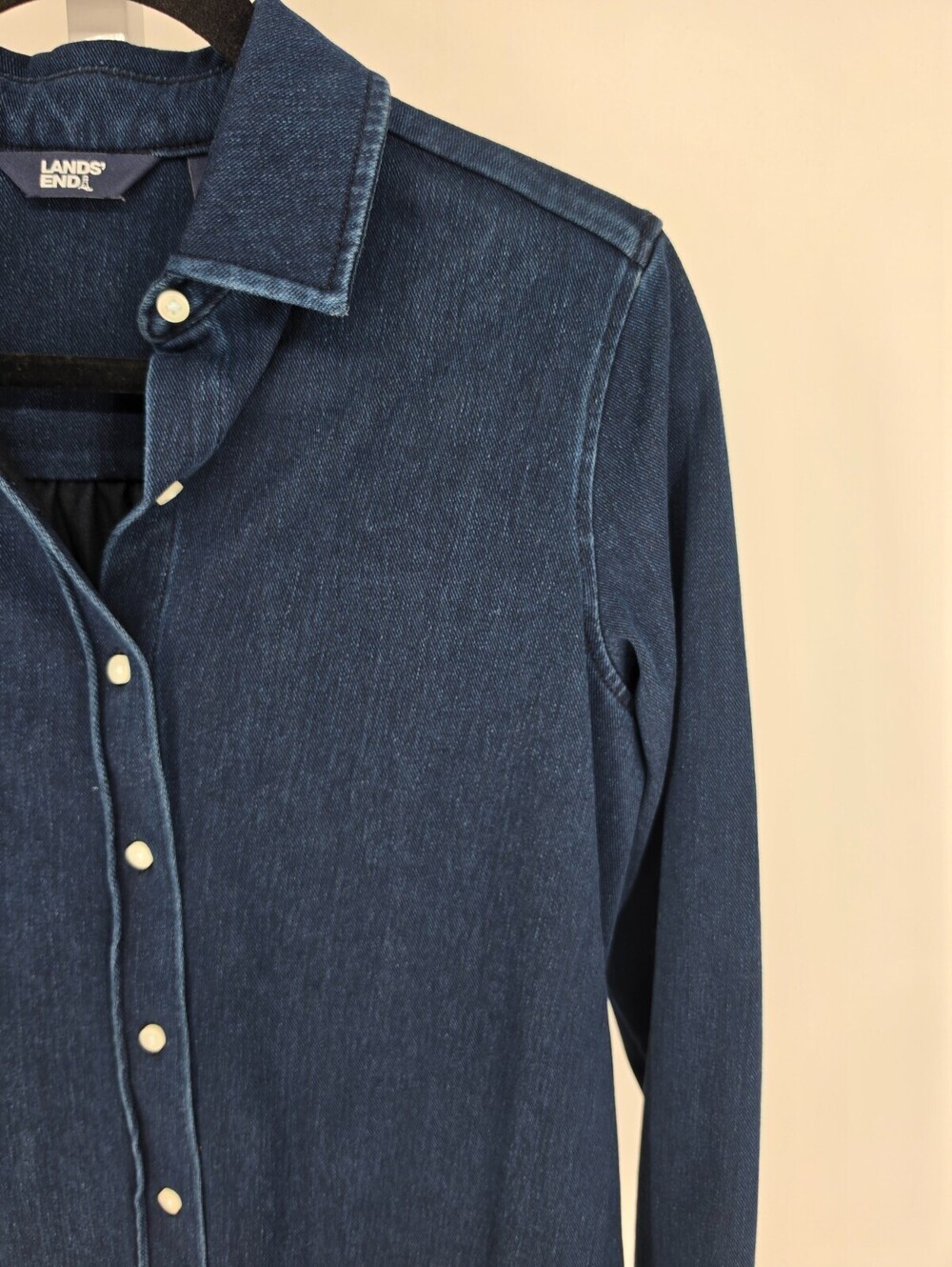 Lands' End Womens Sz S Dark Indigo Stretch Denim Button Up Shirt - Picture 2 of 4